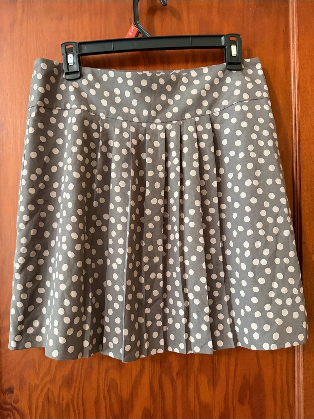 LOFT Gray Skater Skirt with White Polka Dots
